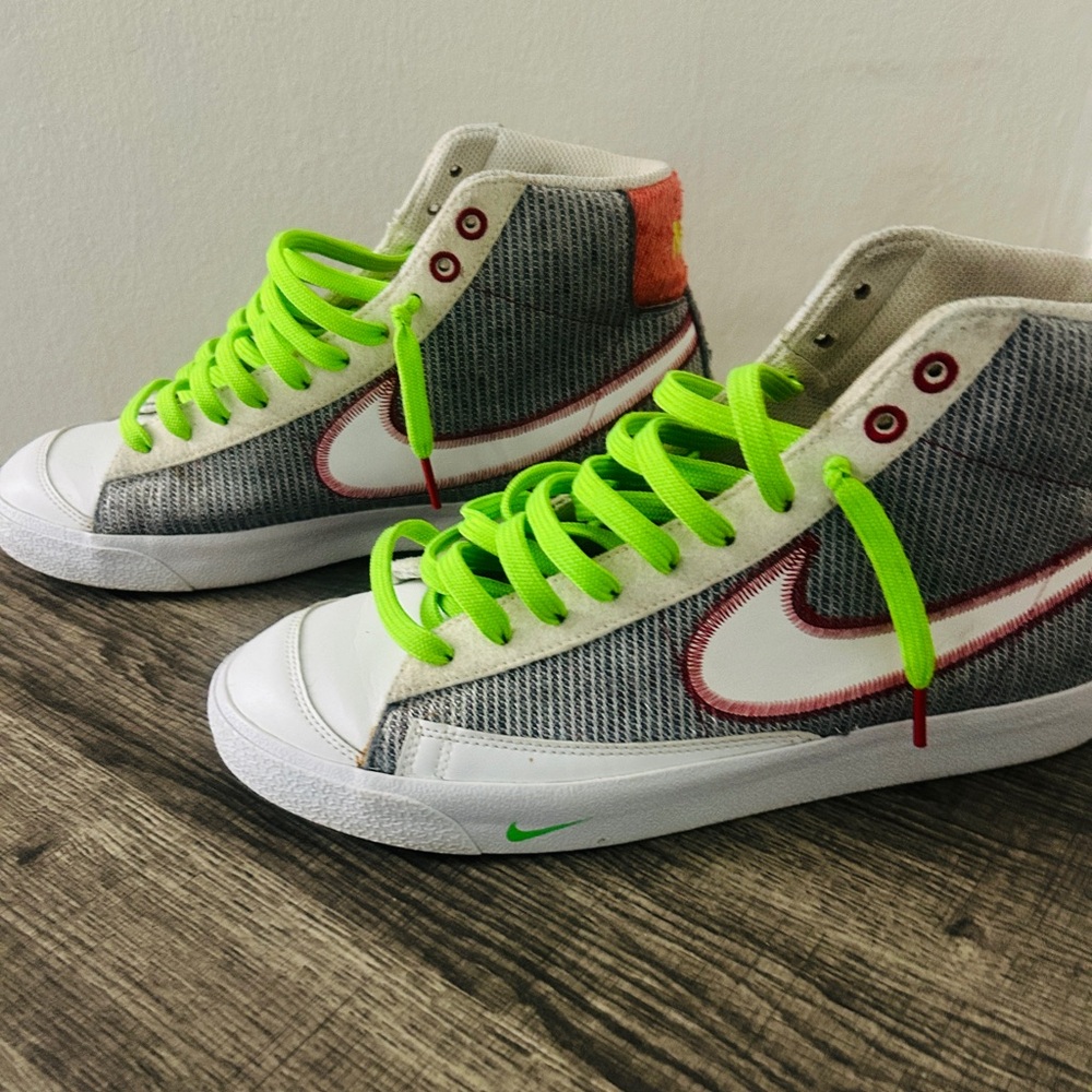 Nike Kids High-Top Sneakers - Gray and Neon Green Accents